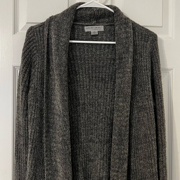 Barefoot Dreams CozyChic Lite Gray Cardigan Long Size XS Open Front knit comfy - Picture 3 of 9